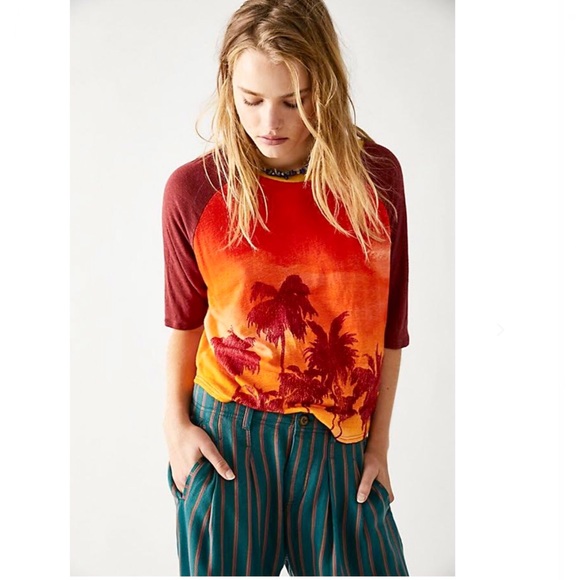 Free People Tropical Print Raglan Tee - Picture 1 of 5